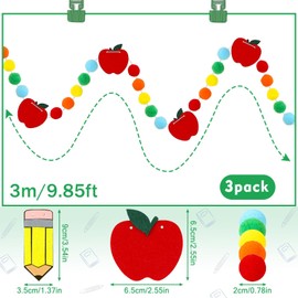 Jansun 3 Pack Felt Ball Garland Back to School Party Decorations Pom Pom Ball Garland for Welcome Back to School First Day of School Party Classroom Hanging Decoration Supplies