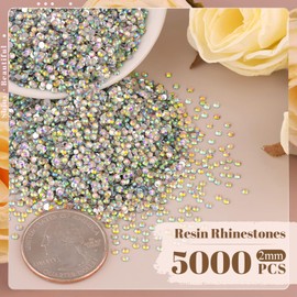 5000PCS 2mm Resin Rhinestones in Bulk (AB), Bedazzling Flatback Crystals for Crafts DIY Nail Decoration, Gems Charms for Tumbler Shoes Clothing Fabric with Pickup Pen and Tweezers