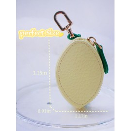 Lemon Shaped Coin Purse Adorable Keychain Leather Mini Zipper Wallet, Cute Fashion Charms Accessories Gift for Girls Women