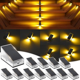 Uspring 2025 New 4-Sides Solar Step Lights for Outside 12 Pack, 360° Solar Stair Lights Waterproof IP68, 11 Modes-1/2/4 Sides Lighting, Outdoor Solar Lights Decor for Deck/Yard/Patio/Fence(Warm White)