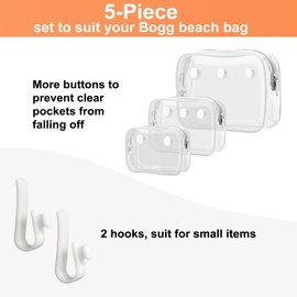 Everfunny 3 Packs Clear Bogg Beach Tote Bag with 2 Pack Insert Hooks Accessories for Bogg Bags Travel Makeup Clean Toiletry Brush Organizer Cosmetic Divider Storage Inner Pouch, White, Cosmetic Bag