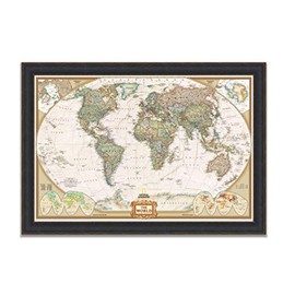Renditions Gallery Executive National Geographic Travel Map with Push Pins, Wall Art for Living Room, Bedroom, Office, 20x30, Black Leather