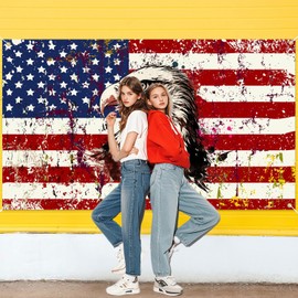 8X7FT 4th of July Garage Door Decorations Cover, American Flag Stars and Stripes Bald Eagle Garage Buddy, US Flag Patriotic Independence Veterans Memorial Outdoor Party Decor