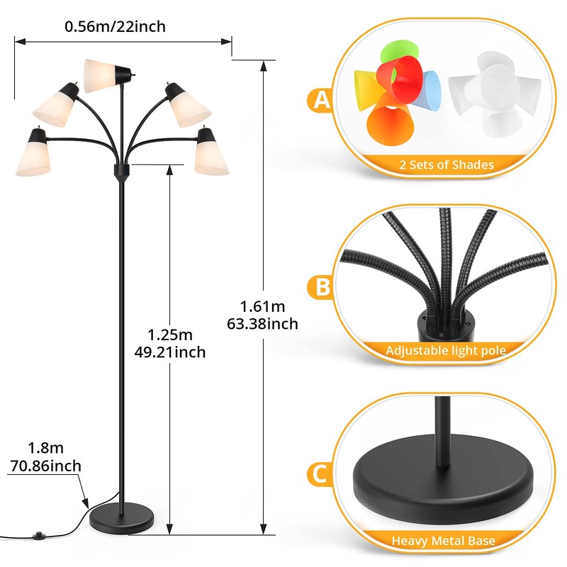 FOLKSMATE LED Floor Lamp, Medusa Multi Head Modern Tall, Rustic