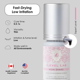 Non Shake Extra Strong Eyelash Extension Glue iLevel Lab - No Need to Shake (0.17fl.oz / 5ml) / 0.5 Sec Dry/Retention – 4 Weeks/Black Adhesive/Professional Supplies