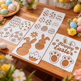 8 Pcs Easter Bunny Stencils for Window Glass,13.8x10.6 Inch Large Reusable Easter Window Stencils Rabbit Eggs Drawing Templates for Spring DIY Painting on Home Glass Wall Wood Door Mats Décor
