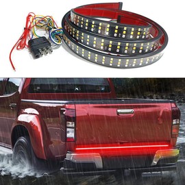 Tianle 60 Inch Truck Tailgate Light Bar, Triple Row LED Truck Tailgate Side Bed Light Bar Strip Sequential Amber Brake Running Turn Signal Red/White Reverse for Pick Up Truck SUV (60 inch)
