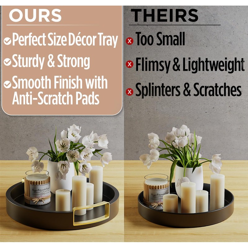 Round Decorative Tray - 12 Inch Round Black Tray with