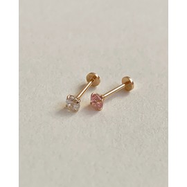 14k 3mm cubic internal lablet piercing 0.8mm earring thickness each (1 piece) pink cubic 4mm / 14k 3mm 큐빅 인터널 라블렛 피어싱 0.8mm 귀걸이 두께 낱개(1개)  핑크큐빅  4mm