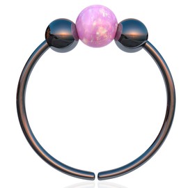 Black Cartilage Earring – 925 Black Silver 20G 8mm Hoop 3mm Pink Opal – Cute Jewelry Piercing Gift For Your Loved One