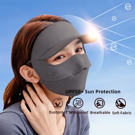OHGOLF Women Anti UV Face Cover UPF 50+ Full Face Mask Wide Brim Breathable Sunscreen Sports Face Covering SLN4M237T Dark Grey