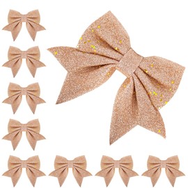 8pcs RoseGold Glitter Bows for Christmas Tree Decoration, 5 x 7inch Xmas Glitter Bows, RoseGold Christmas Decorative Bows for Christmas Tree, Decor Wreath, Christmas Party, Girls Butterfly Decoration