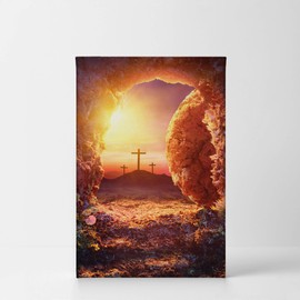 Smile Art Design The Crucifixion and Resurrection of Jesus Christ Canvas Wall Decor Print Religious Family Room Home Decor Wall Art Christian Art Ready to Hang - 12x8