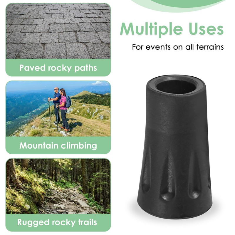 6-Pack Heavy Duty Walking Stick Tips - Reinforced Rubber Ferrules