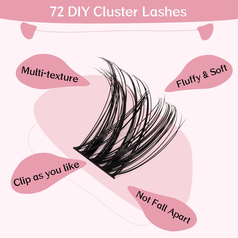 Cluster Eyelashes, Pack of 72 Individual Eyelashes, Eyelash Clusters, DIY