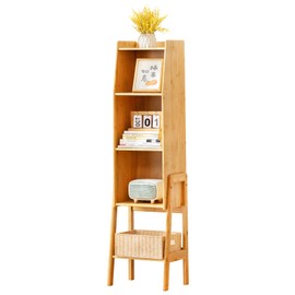 Welnow Natural Modern End Table, Bamboo Nightstand with 3 Tier Storage Space Open Shelf Side Table Cabinet Bedside Table Practical Sofa Side Table for Bedroom, Living Room,Large