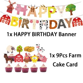 Farm Birthday Party Supplies for Boys Girls Barnyard Farm Animal Theme Party Decorations Animal Birthday Banner Farm Animal Walking Balloons Cow Print Balloons Cupcake Toppers Farm Animal Table Covers