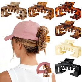 6 Pcs Hat Claw Clip for Women, Hat-Friendly Claw Clips for Baseball Cap & Trucker Hat - 4.1 Inch Large Hat Claw Clip for Medium/Thick Hair, Non-Slip Baseball Hair Clips for Hats Hairstyle, Tortoise