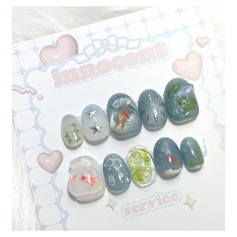 Kingyosukui handmade nail tips - short oval / 킨교스쿠이 수제네일팁