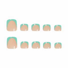 MISUD Press on Toenails - Fake Toe Nails, Acrylic Toenail Green French Tip Design 24 pcs