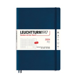 LEUCHTTURM1917 367565 Monthly Planner with Notebook Soft Cover Composition (B5) 2024, 16 Months, Navy, English