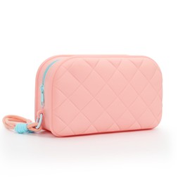 Twofold Travel Makeup Bag, Silicone Makeup Bag, Waterproof Toiletry Cosmetic Bag for Women, Cute Makeup Organizer Versatile Zipper Pouch, Pink