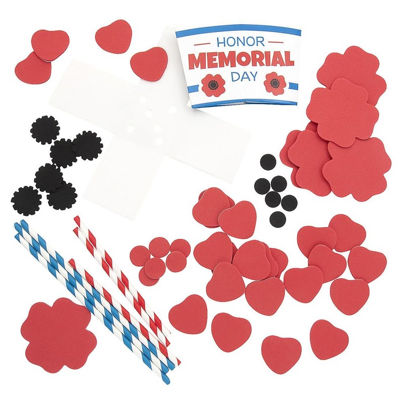Fun Express Memorial Day Straw Poppy Bouquet Craft Kits –