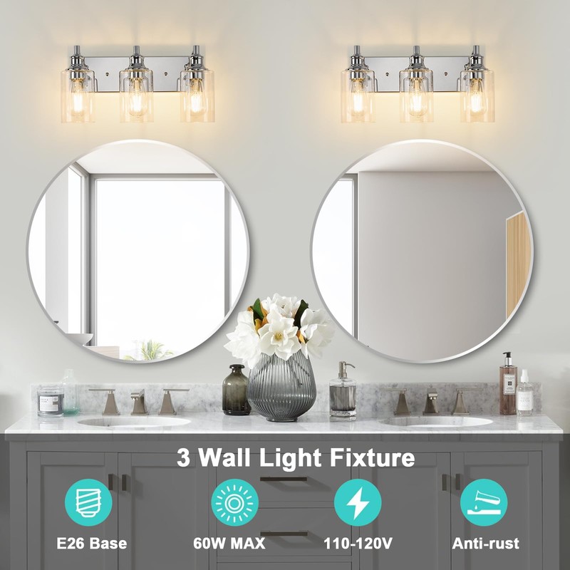 ALAISLYC 3-Light Bathroom Light Fixtures Modern Chrome Vanity Lights for