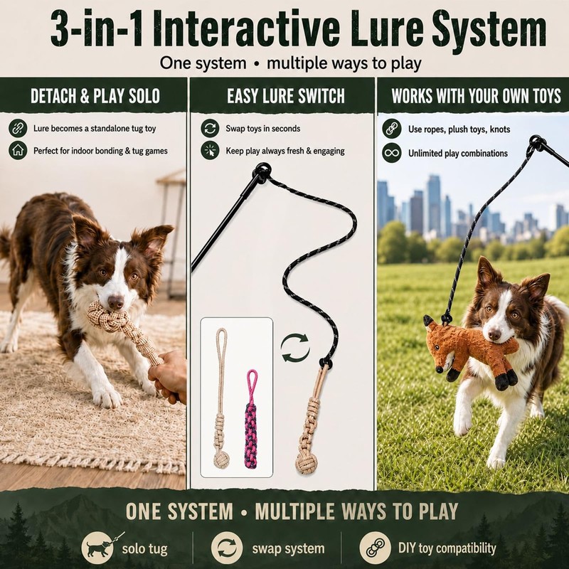 DEPURE Flirt Pole for Dogs,Heavy Duty Interactive Chase & Rope