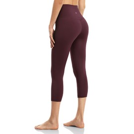 HeyNuts Workout Pro High Waisted Yoga Capris Leggings for Women, Tummy Control Compression Running 3/4 Cropped Pant 21'' Cassis L(12)