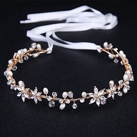 Tocados para Novia Diadema de Cristal para Boda Diadema de Boda de Cristal Dorada para Novia Tocado de Flores para Niñas con Diamantes de Imitación Ba