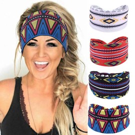 CAKURE Boho Headbands Criss Cross Head Band Hipped Turban Sport Yoga Running Hair Bands Breathable African Head Wraps Hair Accessories for Women and Girls Pack of 4