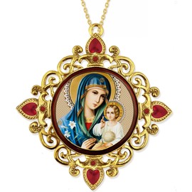 Religious Christmas Ornament Virgin Mary and Christ Eternal Bloom 4 Inch, Wall Room Chrismtas Tree Decoration Gift