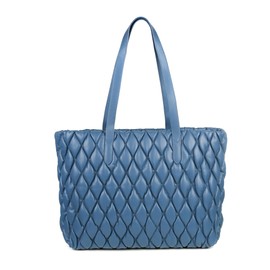 Tecpex Quilted Puffer Tote, Cotton Padded and Foldable Travel Handbag Lightweight Puffer Bags (Blue)