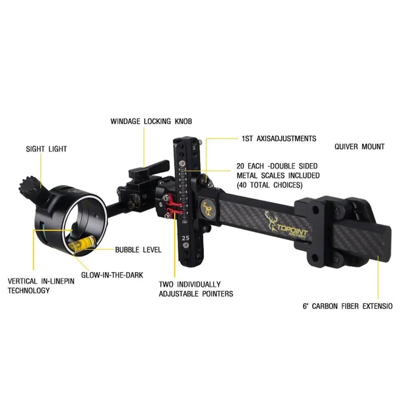 Compound Bow Sight Carbon Fiber Bar Micro Adjustable Bow Sight