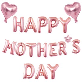 NOJGAC Happy Mothers Day Balloon, 16 INCH Inflated Foil Balloons in Rose Gold Color, Helium Filled, Forming Mother's Day Banner, Ideal for Mother's Day Party Decor and Surprise