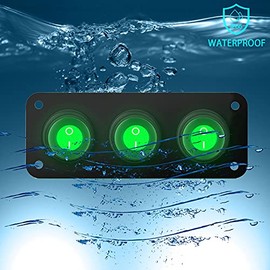 KEING 3 Gang Toggle Rocker Switch Panel Green LED Breaker Waterproof Widely Fits for Auto Automotive Lights Car Marine Boat Yacht, Trailer, Caravan, Camper, Bus, Tractor, Jeep, Truck Vehicles & More