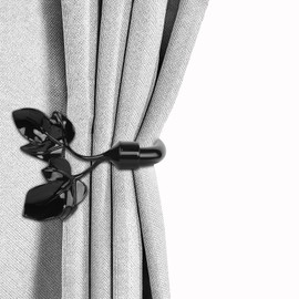 Leaf Shaped Curtain Holdbacks 2pcs, Handmade Metal Curtain Side Holders for Wall, Antique Brass Curtain Tieback Hook Pull Backs for Drapes Window Home Decoration