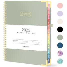 Forvencer 2025 Planner, Hardcover Weekly and Monthly Planner, January 2025 - December 2025, 8.5" x 11", Spiral Calendar Planner with Tabs, Exquisite Daily Organizer Notebook with Inner Pocket, Agenda Journal for Office Home School, A4 Size, Green