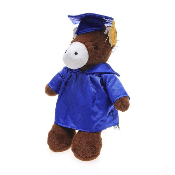 Plushland Horse Plush Stuffed Animal Toys Present Gifts for Graduation Day, Personalized Text, Name or Your School Logo on Gown, Best for Any Grad School Kids 12 Inches(Royal Cap and Gown)