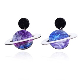 Acrylic Moon Planet Dangle Earrings,Cute Planet Universe Resin Drop Earrings Plastic Moon Stud Earrings Jewelry for Women (Black)