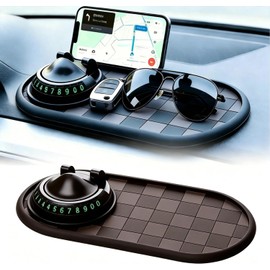 Almohadilla Antideslizante Multifuncional para Auto, Soporte de Teléfono con Rotación 360°, Organizador para Celular, Gafas, Llaves – con Número de Estacionamiento Oculto (Negro) (Marrón Negro)