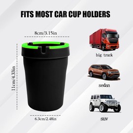 QZTYTY Glow in The Dark Ashtray, Car Ashtrays for Cup Holder Smell Proof, Multifunctional Ashtray with Lid Smell Proof, Smokeless Ashtray for Car Truck SUV Keep Car Interior Accessories Tidy (Black)