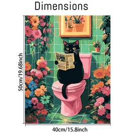Black Cat Paint by Number Kits for Adults, Cat Sit on Toilet Adult's Painting by Numbers on Canvas, DIY Flowers Acrylic Watercolor Oil Colorful Art Crafts for Adults 16 * 20in
