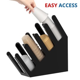 KOTEMON Acrylic Cup and Lid Holder, 4 Compartment, Slanted Hot or Cold Disposable Coffee Cup Organizer, Black