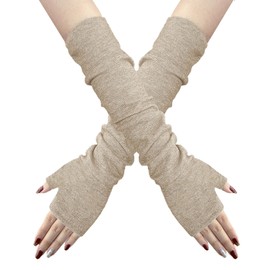 TOONRAIN Arm Warmers Soft Wrist Warmer Long Khaki Fingerless Gloves Winter Cashmere Mittens with Thumb Hole for Women and Men