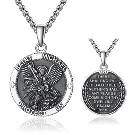 ADMETUS Saint Michael Necklace Sterling Silver St Michael Necklace for Men St Michael Pendant Men Saint Michael The Archangel Pendant Necklace Medals Gifts for Men
