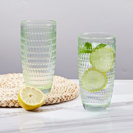 CREATIVELAND Highball Beverage Glasses Set of 6 Romantic Colored Thick & Heavy Base Big Capacity 14.87oz|440ml, Drinking Glass Tumblers for Iced Tea, Water, Soda & Juice and Cocktails