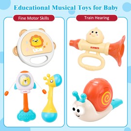 JQLM Baby Toys Musical Rattle Toys, 5PCS Colors Musical Toys for Toddlers 1-3, Montessori Instruments Set for Toddlers Kids Boys Girls, Preschool Educational Early Learning Birthday