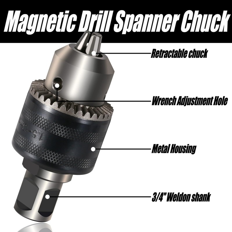 1/16''-1/2'' Magnetic Drill Chuck, Weldon Shank 1/2''-20 UNF Thread